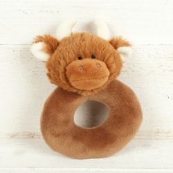 Highland Coo Cow Plush Baby Rattle - Jomanda - Free Gift Bag
