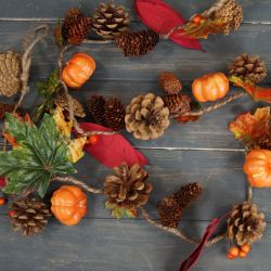 Autumn Pumpkin Pinecone Leaf Garland - 150cm - Satchville