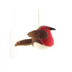 Christmas Wool Robin Bird Hanging Decoration 8cm - Sage Decor