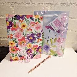 Floral A5 Notebook & Mum Rose Gold Pen Gift Set - Free Gift Bag