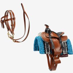 Lemieux Mini Toy Pony Montana - Appaloosa Set Western Brown Saddle Bridle Blue Pad