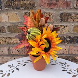 Luxury Halloween Autumn Sunflower Pumpkin In Pot Artificial Decoration Display