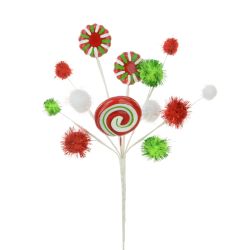 Peppermint Pompom Pick Christmas Decoration Set Of 3 - 26cm - Floralsilk