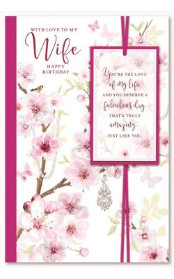 Birthday Card - Wife - Floral - Glitter