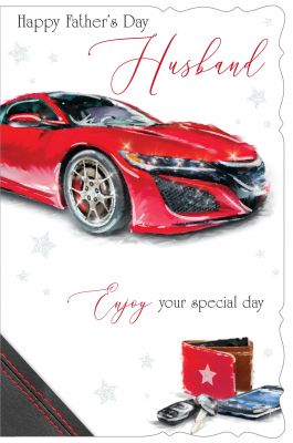 Father's Day Card - Husband - Red Sports Car - Glitter Out of the Blue