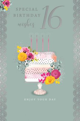 16th Birthday Card - Female - Cake - Kingfisher