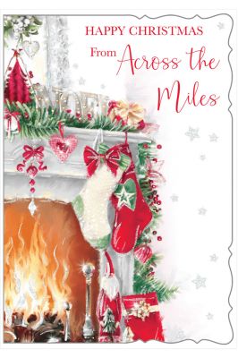 Christmas Card - Across the Miles - Stocking - Glitter - Out of the Blue