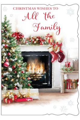 Christmas Card - All The Family - Cosy Fireplace - Glitter - Out of the Blue