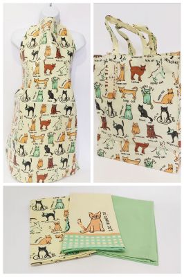 Happy Cat Collection Set - Apron Tea Towel Shopping Bag - Highlands