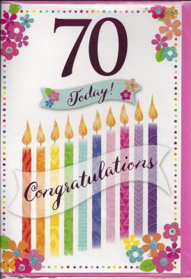 70th Birthday Card - Female - 70 Today Candles