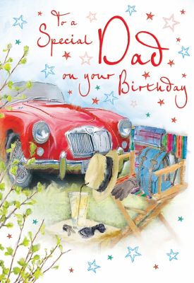 Birthday Card - Dad - Vintage Sports Car - Glitter - Regal