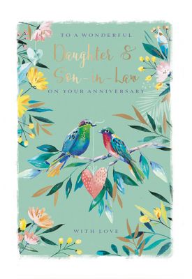 Wedding Anniversary Card Large - Daughter & Son in Law - Love Birds The Wildlife Ling Design