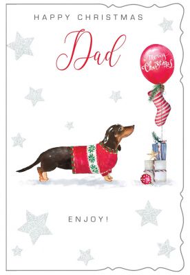 Christmas Card - Dad - Dachshund Dog - Glitter - Out of the Blue