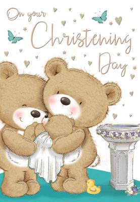 Christening Card - Teddy Bear Family