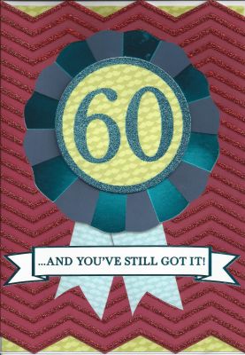 60th Birthday Card - Male - Rosette Glitter