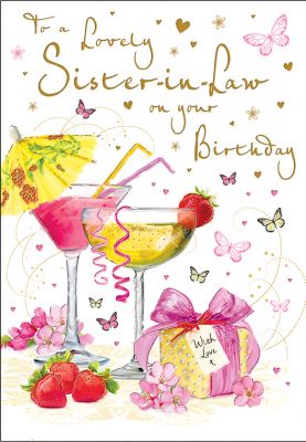 Birthday Card - Sister in Law Cocktails - Glitter - Regal