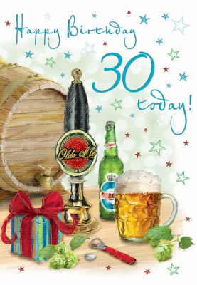 30th Birthday Card - Male Beer - Glitter - Regal