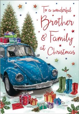 Christmas Card - Brother & Family Blue Beetle - Regal