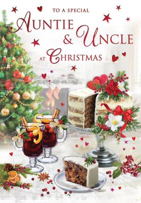 Christmas Card - Auntie & Uncle - Mulled Wine Xmas Cake - Regal