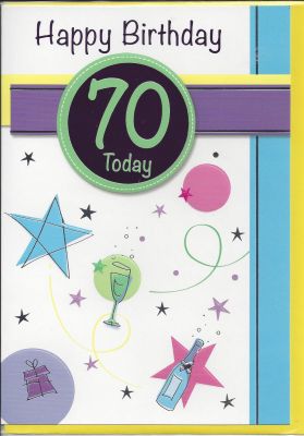 70th Birthday Card - 70 Today Green Champagne