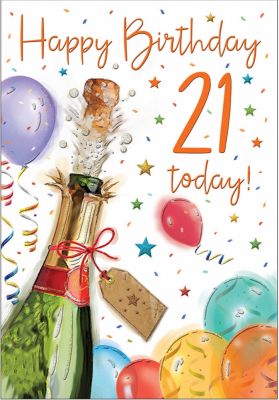 21st Birthday Card - Male Champagne - Glitter - Regal