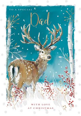 Christmas Card - Dad Stag - Silver Birch Glittered - The Wildlife Ling Design