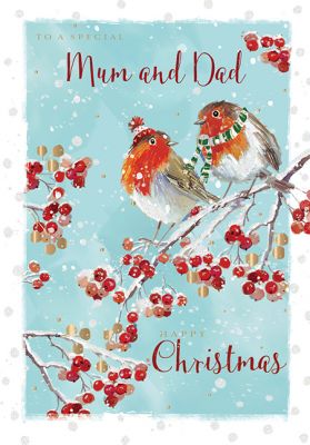 Christmas Card - Mum & Dad - Robin - Glittered - The Wildlife Ling Design