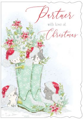 Christmas Card - Partner - Wellies - Glitter - Out of the Blue