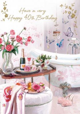 40th Birthday Card Large - Female Bath Pamper - At Home Ling Design