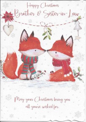 Christmas Card - Brother & Sister in Law - Fox - Glitter - Out of the Blue