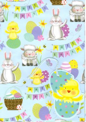 Easter Egg Wrapping Paper Gift Wrap Cute Bunny Chick - 2 sheets 2 tags