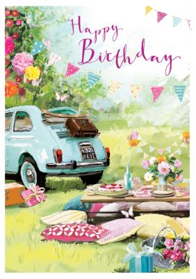 Birthday Card - Picnic Time Fiat 500 - At Home Ling Design