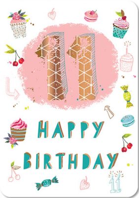 Birthday Card - 11th Eleven Cupcake - Ling Design