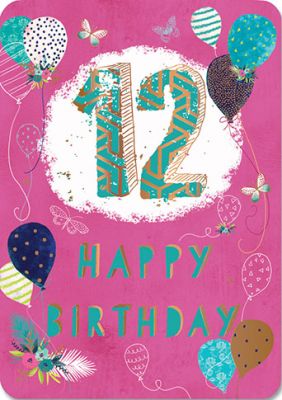 Birthday Card - 12th Twelfth Balloons Pink - Ling Design
