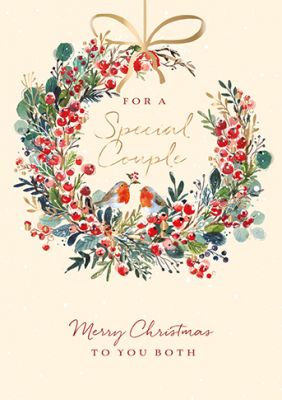 Christmas Card - Special Couple - Robin Wreath - Xmas Collection Ling Design