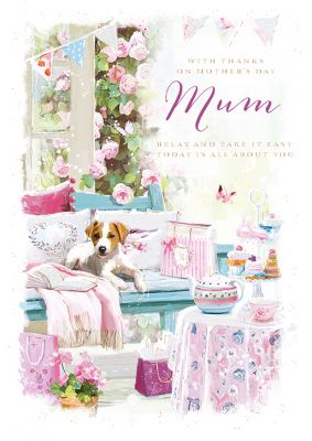 Mother's Day Card Deluxe - Mum - Time To Relax Dog - Glitter - Ling Design