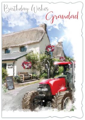 Birthday Card - Grandad - Red Tractor - Glitter Out of the Blue