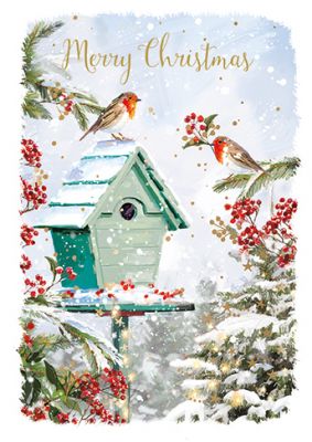 Christmas Card - Xmas in the Garden - Robins - At Home Ling Design