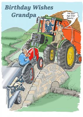Birthday Card - Grandpa - Age Over Beauty - Farm Tractor - Funny Gift Envy