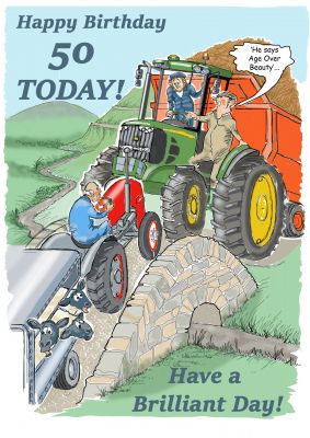 50th Birthday Card - Age Over Beauty - Farm Tractor - Funny Gift Envy