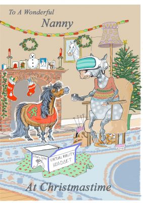 Christmas Card - Nanny - Virtual Reality Headset - Shetland Pony - Gift Envy