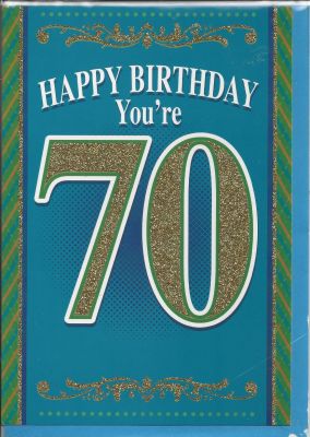 70th Birthday Card - Male - Blue Glitter You're 70