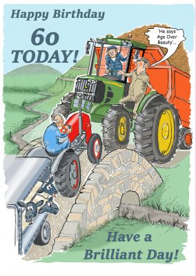 60th Birthday Card - Age Over Beauty - Farm Tractor - Funny Gift Envy