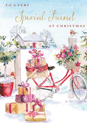 Christmas Card - Special Friend - Bike Presents - Xmas Collection Ling Design