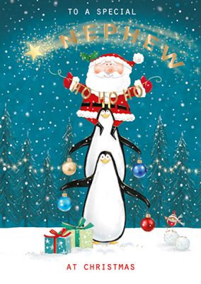Christmas Card - Nephew - Santa Penguin - Xmas Collection Ling Design