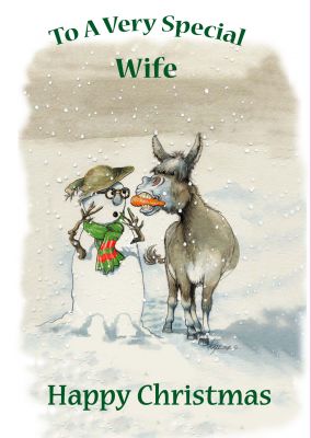 Christmas Card - Wife - Donkey & Snowman - Funny - Gift Envy