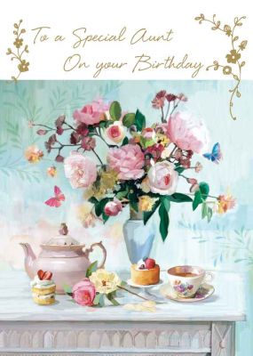 Birthday Card - Aunt - Beautiful Flowers - At Home Ling Design