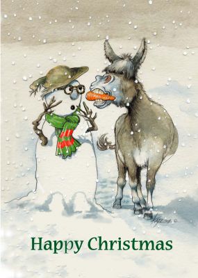 Christmas Card Pack - 6 Cards - Happy Christmas - Donkey & Snowman - Funny Gift Envy