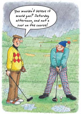 Birthday Card - Golf Raining - Adult Humour Rainbow Ling Design