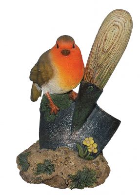 Robin Bird on Trowel - Lifelike Garden Ornament - Indoor or Outdoor - Garden Friends